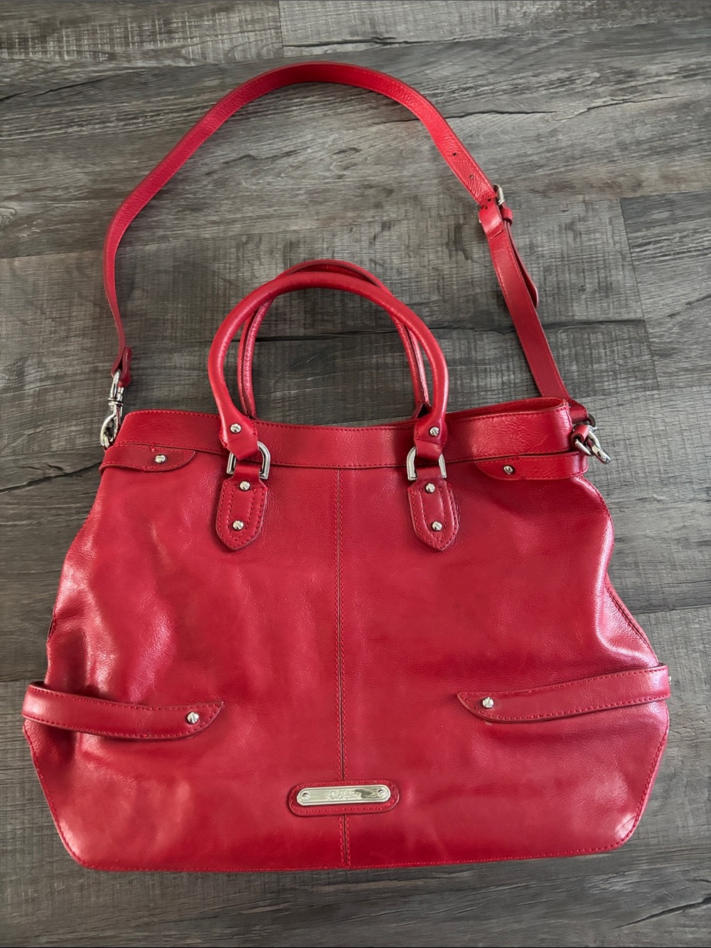 Cole Haan Red Leather Shoulder Hobo Tote Bag, Multiple Pockets, Like New